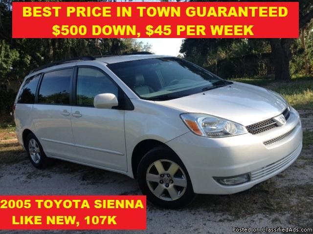 2005 TOYOTA SIENNA XLE, LIKE NEW, $500 DOWN, PAYMENT $200/ MONTH