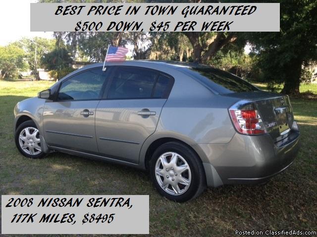 2008 NISSAN SENTRA, $500 DOWN, PAYMENT $200/ MONTH