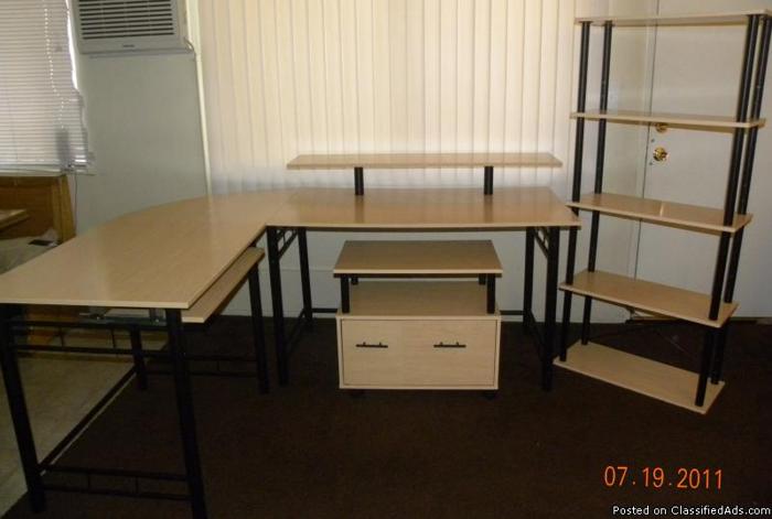 3 Piece: Computer Desk with Filing Drawer and Shelf - Price: $250.00