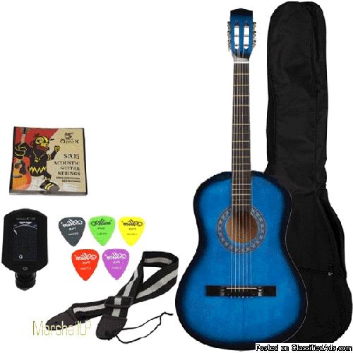 Beginner Blue Folk Acoustic Guitar Starter Pack @ MarshallUP.com