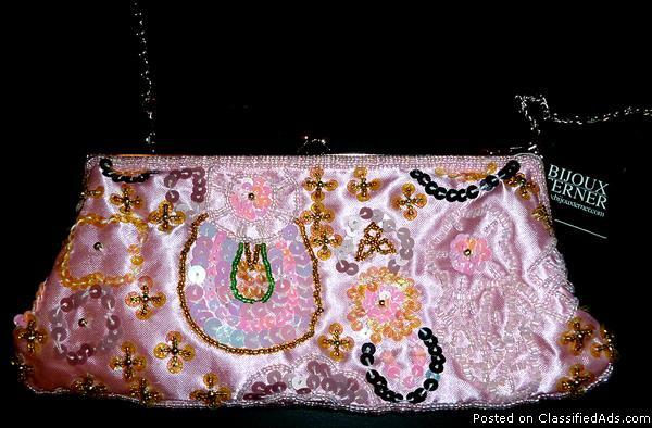 Bijoux Terner-Pink Satin Sequin Evening Handbag - Price: 25.00