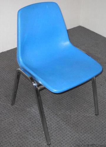 blue plastic stacking chair with chrome legs - Price: 12