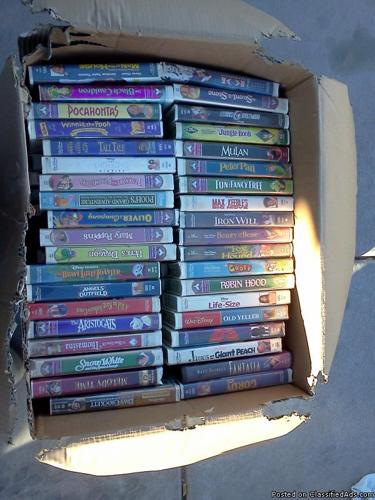Box of VHS Disney movies
