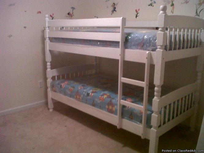 Bunk bed set white new in boxes solid wood. - Price: $195.00