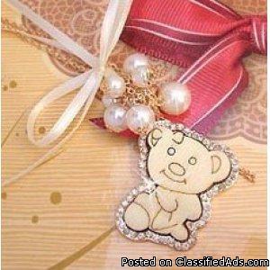 Diamond ribbon pearl cute small Teddy Bear sweater chain