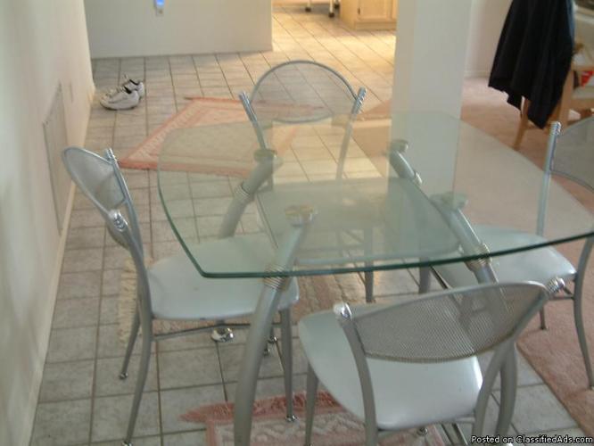 Dining Table Glass Top 4 Chairs - Price: $75.00 or B.O.