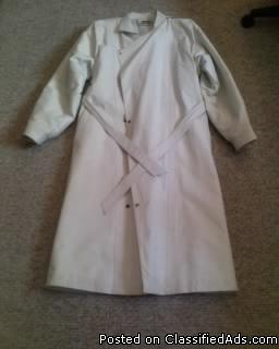 Full Length White Leather Trench Coat - Price: $400.00