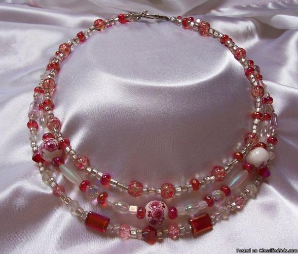Handcrafted Fire & Ice Floral 3 Strand Necklace - Price: $14.95
