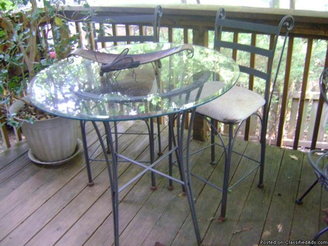 IRON GLASS TOP TABLE AND TWO CHAIRS - Price: $75.00