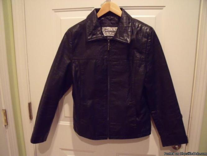 Ladies Black Leather emobossed Jacket size Large - Price: $60.00 or B/O