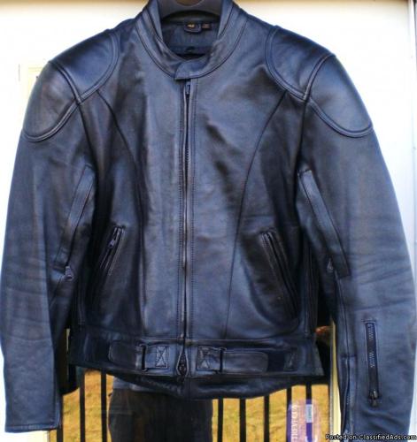 MOTORCYCLE LEATHER JACKET H.J.C. by CIROTECH RIDING GEAR, FULLY PADDED ...