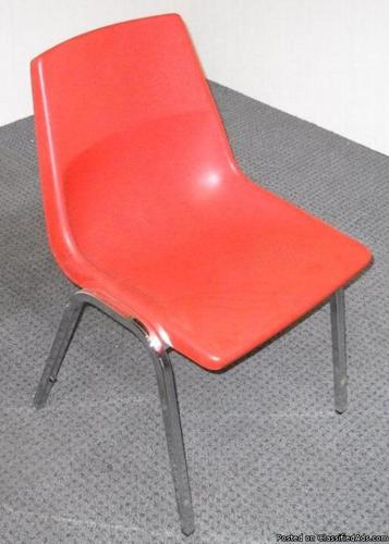 orange plastic stacking chairs with chrome legs - Price: 12