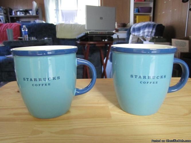 Pair of blue Starbucks coffee mugs - Price: 10