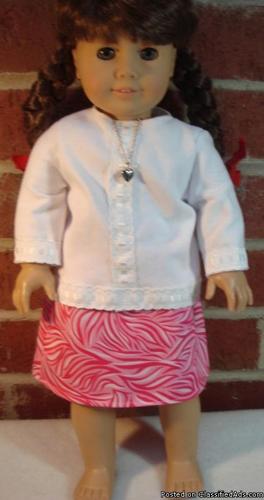 Pink and White Skirt Set fits American Girls and other 18 inch Dolls. - Price: $15
