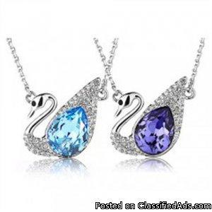 Purple Crystal Love Swan Lake necklace