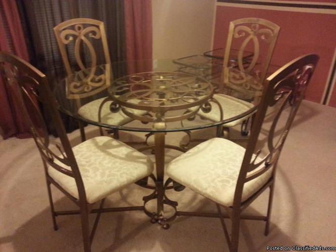 round glass top dining table set 4 chairs - Price: 150