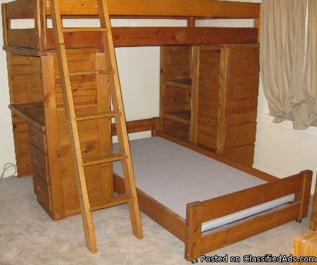 Twin-Twin Pine Study Loft Bunk Bed Set - Price: 550.00