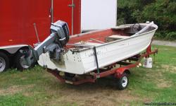 14' aluminum boat with 20hp motor, steering wheel and controls installed. Motor has approx. 10 hours since brand new installed. Trailer included with new wheels and new tires. Excellent condition.