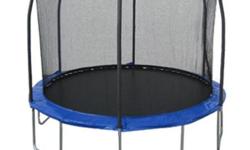 We are offering a Brand New 14 Ft. Trampoline with Safety Enclosure for only $ 349.99 (Local Pick Up Only). MSRP on this trampoline is $ 529.98. This trampoline features a premium High Quality PVC blue safety spring pad, an extra thick rust resistant