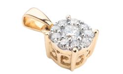 &nbsp;
Nine brilliant diamonds surrounding a center diamond form a feminine flower design in this 14k yellow gold pendant.
Retail Value:$ 1,396.00
Special Price:&nbsp;$509.54
&nbsp;
SKU :&nbsp;MP04571Y/&nbsp;MP04571W
Metals :&nbsp;14 KT
Gem Type : Stone