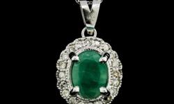 Free Shipping...
14KT White Gold 1.08ct Emerald and Diamond Pendant With Chain
Wonderfully crafted 14KT white gold ladies cast emerald and diamond pendant & chain 16.0" long, cable link with a spring ring clasp with a bright polish finish. Identified with