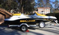 Please contact the owner directly @ -- or nelson(at)moongrace.com
Yellow and black 2005 Seadoo Boat Sportster 215 H.P. Rotax 4-stroke supercharged engine with 110 hours. 17 ft in length with ski step, swim platform, CD player and can accommodate 4 people.