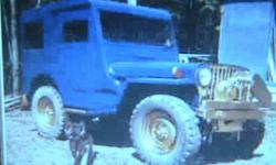 1948 Willys Jeep CJ2A with 1955 Chev&nbsp; V-8 bored .030
It has electric fan and fuel pump, one wire alternator, signal lights, winch, two bar, 3 speed tranny with 2 speed transfer case, 20 gallon tank, 750-16 tires, dual wheel adapters for the back