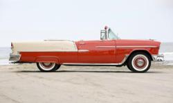 Original numbers matching convertible, 265 V8 power glide, Gypsy red and shoreline beige, Stored in climate controlled garage, Mint condition, Many factory accessories, Continental kit, Power top, Fender skirts, Bumper guards, Wire wheel hubcaps,