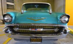 1957 Chevy Belair HT 2 door, Turquoise/White for sale (private seller ? in New York City)
.
Mechanically A1 Top condition! 1-piece, Calif. bumper, owned 17 yrs., just tuned, new sparkplugs, oil, filters, runs and rides beautiful. Clean, straight body,