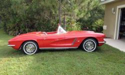 1962 Corvette, 340 HP, 4 speed with "new" red interior, 2 years on perfect frame restoration, no crack body with new Roman Red paint, all stainless and chrome is like new, interior has new dash pad, rebuilt original gauges, new Al knock seat covers, door