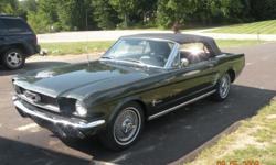 1966 Mustang convertible, 3 speed manual, 6 cyl, Power top, manual steering, Dark green with black top and interior. Great, fun car, runs and drives great. New tires.