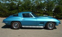 1967 Chevrolet Corvette
#'s matching, 427/435hp, with M21 4 speed Trans. Marina Blue with Black Leather Interior. Options include 370 Posi, F41
Suspension, PB, Transistor Ignition, Tinted Windshield, Factory Side Exhaust Bolt On Wheels with Redline Tires,