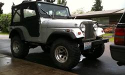 1969 Jeep cj5,Buick V6,Nice 33X12.5 Mickey Thompson Tires, Nice wheels,
Heater,roll cage,Nice Bestop Full Top,488 gears,Automatic,B&M,
Fender flares,mud flaps, power steering,Runs Great,rear seat,access to tool box under passenger seat Good running Solid