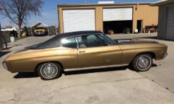 Gold with black vinyl top, Vinyl top replaced, Always painted back to original color, Short block 307 V8, Power glide, Bored 20 over, 10:10 on crank, Front disc brakes, New radiator 1 1/2 years ago, Rust free California car, Interior redone also, Never