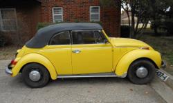 CLASSIC YELLOW BODY / BLACK INTERIOR,NEW BATTERY/NEW ALTENATOR
ALL ORIGINAL, ALWAYS GARAGED, 3 SPEED , RUNS AND DRIVES WELL,
SOFT TOP IN GREAT SHAPE, PARADE BOOT, HEAVY DUTY COVER