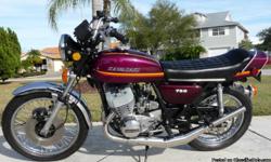 1973 Kawasaki H2 done by Kawaski,completely rebuilt the engine, new crankshaft, new seals, rebore, new pistons, rings, new paint, with decals from RB's triples in England, new tires, tubes, new fork tubes, new fork seals, new rear shocks, new seat, new