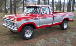 1977 Ford Ranger XLT F-150 4X4 400 Engine 4 speed transmission runs and drives great 4 wheel drive works great rare color combination Red/Silver paint code is TJ looks great has locking hubs Power steering power disc brakes high output heater that works