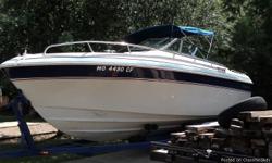 Plenty of room for fishing or parting.
Just had a fresh tune-up
&nbsp;
This has been a fresh water boat. Bow rider / &nbsp;350 chevy engine /Mer Cruiser outdrive / 2 tops for summer and winter / &nbsp;Runs great /small bathroom w/sink / depth finder /