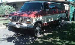 1987 Ford E350 15 Passenger van with lots of room for EVERYTHING! NEW Brakes, Alternator,Carb, Water pump/Radiator, tires 50%. This van has the 460 motor backed up by the C6 automatic. This past summer it made a 8,000 mile trip through Canada and the
