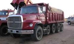 Price reduced. 1987 Ford L9000 quad axle dump truck. 3406 Cat diesel with a fuller 8 speed transmission. Transmission and clutch have less than 10,000 miles, newer hoist cylinder, valve body and pump, injector pump serviced when transmission was done. New