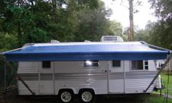 22' travel trailer in good condition,sleep 4 has full bath, awning, good a/c, kitchen, rear rack. Great for huntin.
Receiver, Sway Bar and weight distribution included.