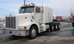 FOR SALE 1990 PETERBILT 377, DROP AXLE 3406B, 425 HP, AIR TO AIR, JAKE BRAKE, 60" SLEEPER, AC, POWER STEERING, RATIO @ 3.90 DS402, AIR LEAF, 9 SPEED TRANS, BRAKES @ 80%, RUBBER@ 90%, ALUM/STEEL WHEELS, 234 WB, 2- 100 GALS TANKS NOW ONLY ASKING $14,500