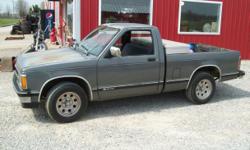 1991 Chevy S-10 Rough & ready run About Truck Great MPG $$$$!!!!!!! This truck is used daily has a 4 .3 V-6 motor with only 129k, cloth seat, A/C, AM FM Cass player, Chrome bumpers, alloy wheels, good rubber, holds to road, owner driven tool box not