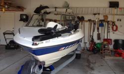 16'Open Bow, w/tilt & trim, 70HP Force Outboard, Bow mounted Motorguide Trolling motor w/foot controls and fishing seat, built-in ski ladder, like new inflatable and rope. Looks and runs great!