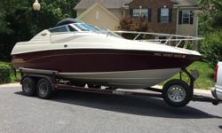 This amazing 21 foot, single owner, low hours, well maintained boat package comes with an upgraded V8 5.7L 350 Mercruiser Alpha One inboard / outboard, shore package, extra storage, table and stand (for cabin or deck), oscillating cabin fan, dual