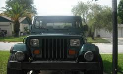 1994 Jeep Wrangler 6 cylinder 4.0 YJ 5 Speed - Hunter Green with Tan Soft Top - Custom wheels and tires - Sound Bar - Hitch - 180,000 miles Rebuil 6cly with 35,000 miles on it. Brand new Radiator-Clutch-Alternator-Starter-Water Pump and Factory Rebuilt