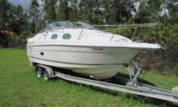 1996, 25' REGAL COMMODORE 258 Express Cruiser w/7.4L 300HP Gas I/O Bravo 3 Outdrive SS Duo Prop
*** JUST REDUCED TO ONLY $17,900 ***
TROPIC SUN offers plenty of seating on the new upholstery, a large cabin, fully equipped galley and privacy head with an