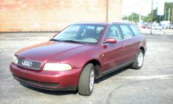 Up For Sale Is A 1998 Audi A4 Wagon - Comes Fully Loaded With
- Sun Roof
- Aluminum Rims
- Leather Seats
- CD Player
- Power Windows/Doors
- Cruise control
- Rear Spoiler
- Automatic
- Well Maintained
- Powerful
- Everything works
2.8L Engine, V6, 30