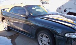 1998 Ford Mustang GT. 4.6L conv. project car or fix front end damage. This car runs and drive good,would make a nice school car.&nbsp; Engine has about 140,000 miles and tire are about 35%. you will need to find a left finder,radiator and windshield. Car