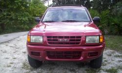 1998 ISUZU RODEO SUV RED EXTERIOR PAINT
102 K 4D 3.2L V6 2WD CD/RADIO TINTED GLASS
LOW MILES FOR THE YEAR!!!
SE HABLA ESPAÃ�OL.